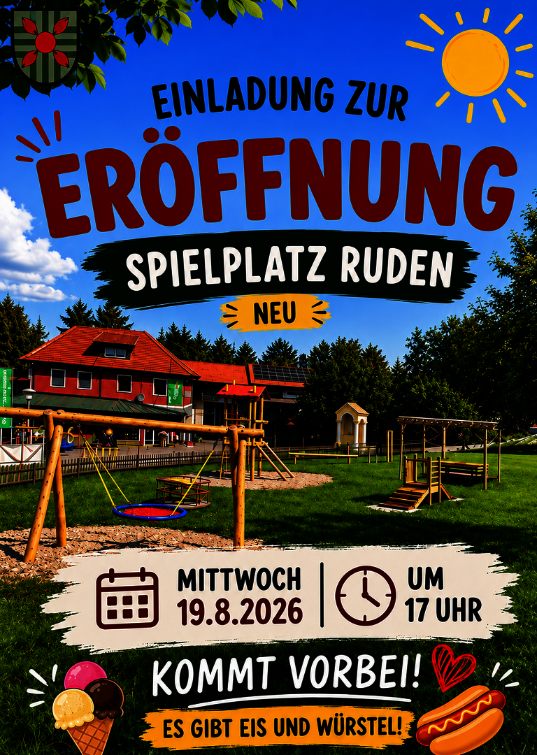 Eröffnung Spielplatz Ruden am Mittwoch, 19.8.2026 um 17 Uhr